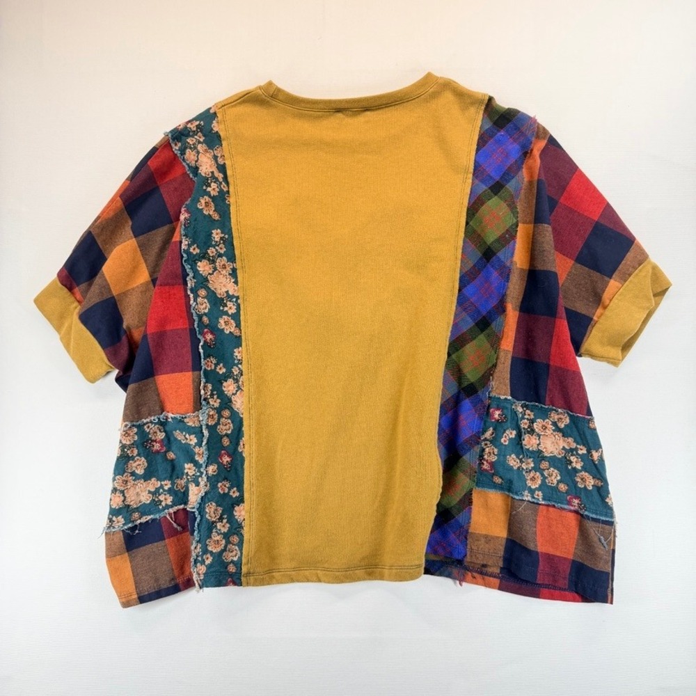 Easel Patchwork Heart Top Oversized Boho Plaid Floral Tunic Small - Picture 2 of 14